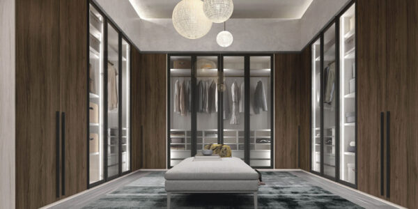 Armario vestidor 11b-0003 color gris con madera y cristal vista frontal