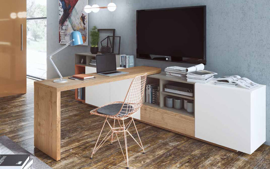 Espacio de trabajo integrado en mueble de salón 13a-0002 madera vista completa