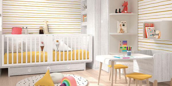Cuna convertible dormitorio bebé gemelos 12i-0003 color gris vista completa alta