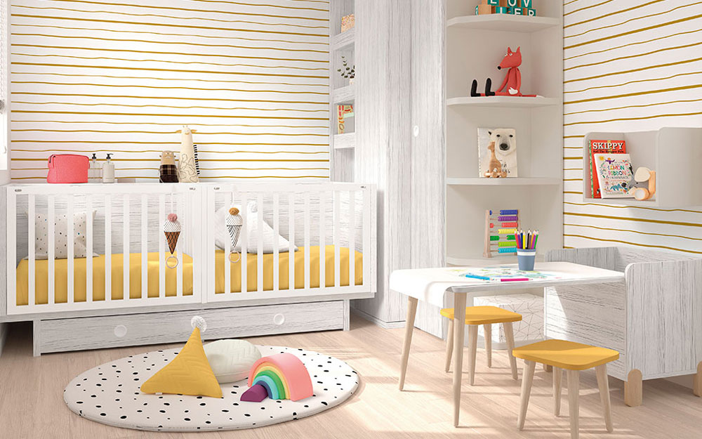 Cuna convertible dormitorio bebé gemelos 12i-0003 color gris vista completa alta