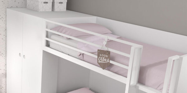 Cama de dormitorio kids con literas 12e-0001 color blanco y madera vista de detalle