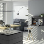 Mueble de cocina escritorio abatible 13a-0001 color negro vista abierto