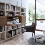 Mueble de salón con escritorio abatible 13a-0001 color beige y roble vista general abierto
