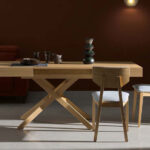 Silla y mesa de comedor 14f-0001 madera natural vista ambiente frontal