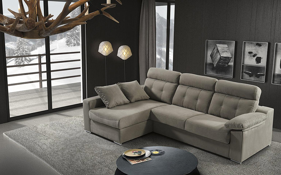 Sofá cama chaiselongue 10e-0001 color gris vista de ambiente
