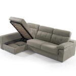 Sofá cama chaiselongue 10e-0001 color gris vista detalle de asiento arcón
