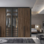 Armario de dormitorio matrimonio con puertas abatibles 11b-0002 madera veteada y cristal