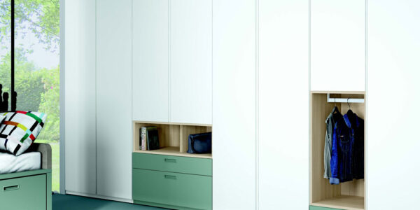 Armario de dormitorio juvenil 12b-0006 color verde y blanco vista de detalle