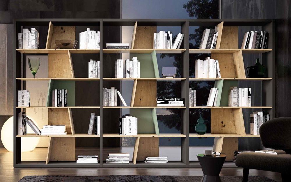 Mueble auxiliar librería 13c-0008 combinado madera negro y verde vista frontal