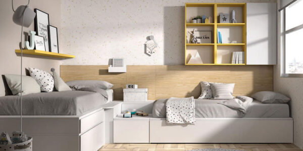 Dormitorio juvenil con cama bloc 12c-0004 color blanco curri y montana vista general frontal