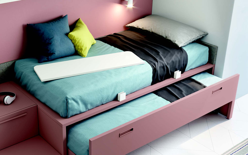 Cama de dormitorio juvenil 12b-0005 color rosa y blanco vista de detalle