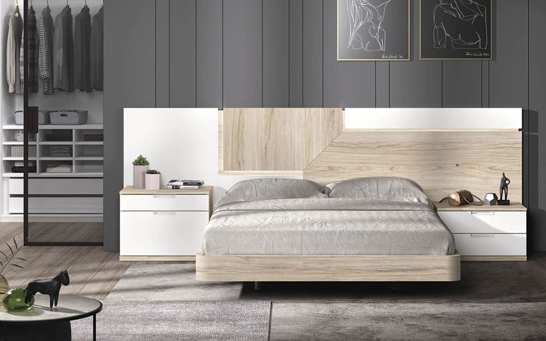 Cama de dormitorio de matrimonio 11a-0020 color blanco y madera vista frontal