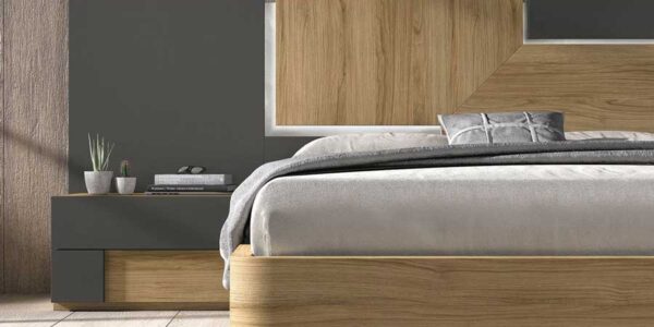 Cama de dormitorio 11a-0020 color gris y madera vista de detalle