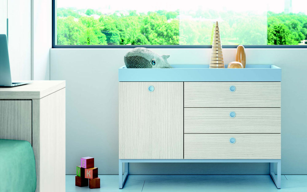 Mueble de dormitorio infantil 12a-0006 color azul y beige vista de detalle