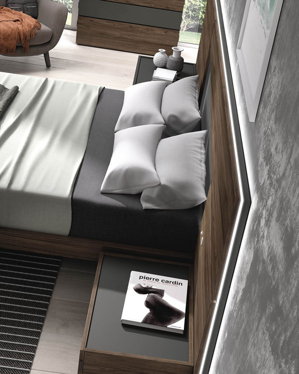 Cabecero y mesillas de dormitorio 11a-0028 color gris y roble vista de detalle