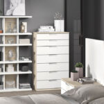 Cómoda y estantería de dormitorio de matrimonio 11a-0020 color blanco y madera vista de detalle