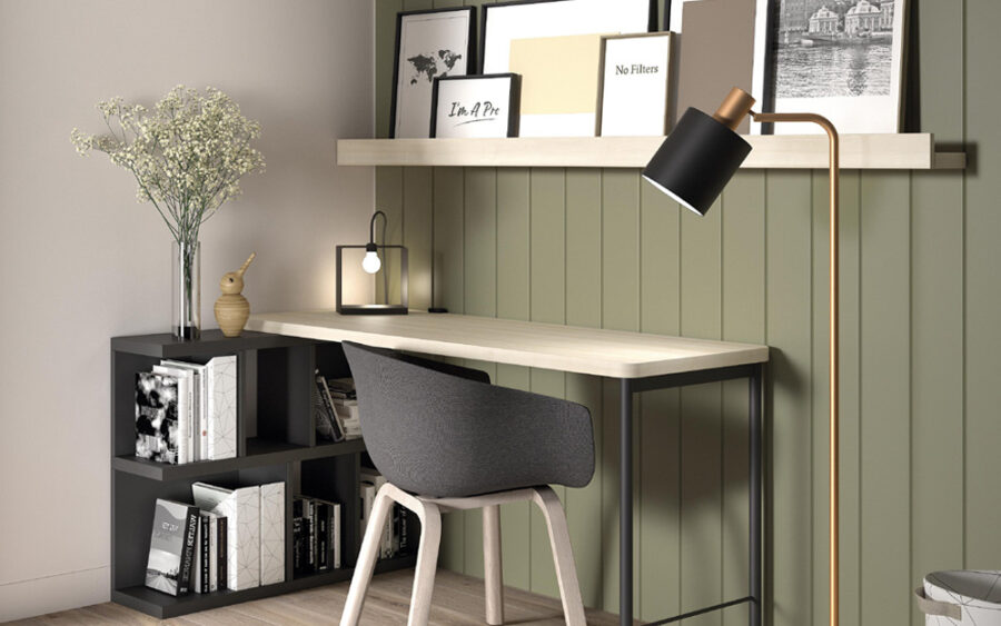 Mobiliario de despacho en casa 13a-0003 color beige y verde vista completa