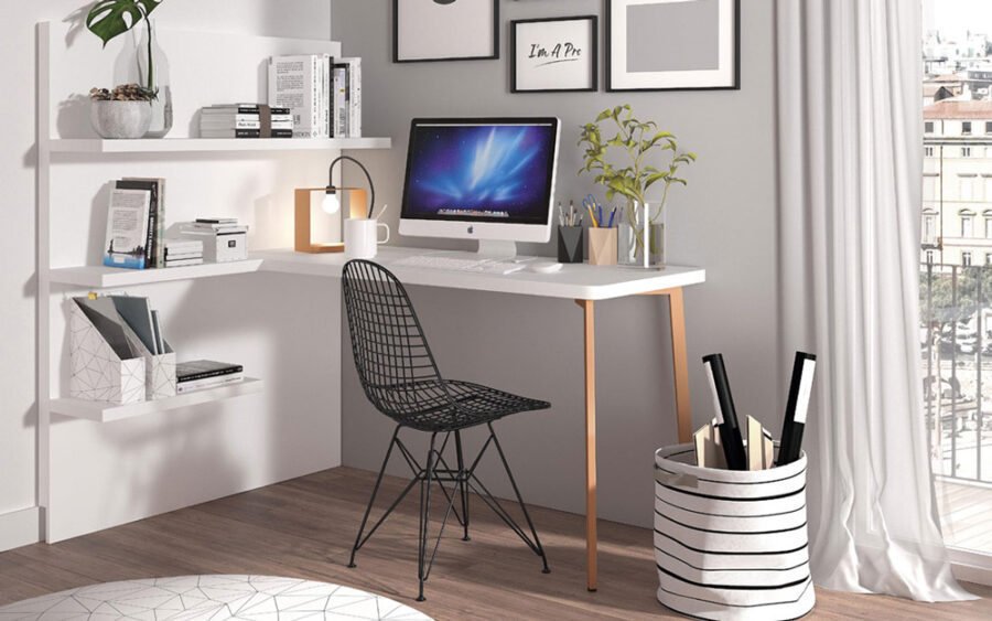 Escritorio-estantería de despacho en casa 13a-0003 color blanco vista completa