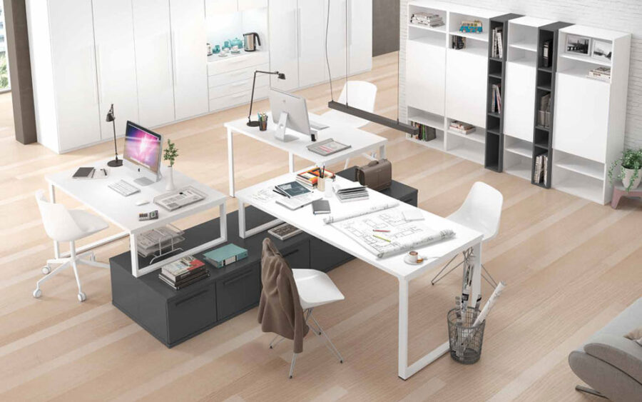 Mobiliario de despacho en casa 13a-0003 color blanco y gris vista general top