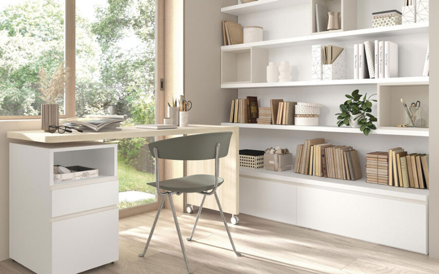 Mobiliario de despacho en casa 13a-0003 color blanco y madera vista general