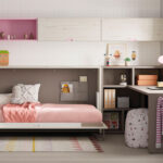 Dormitorio kids con cama abatible horizontal baja 12d-0003 color rosa y blanco vista frontal