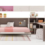 Dormitorio kids con cama abatible horizontal baja 12d-0003 color rosa y blanco vista técnica