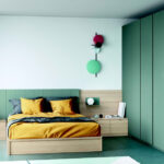 Dormitorio juvenil 12f-0009 color verde y madera vista completa