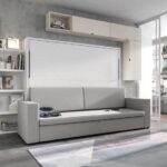 Dormitorio juvenil con cama abatible horizontal alta 12d-0007 color blanco vista completa