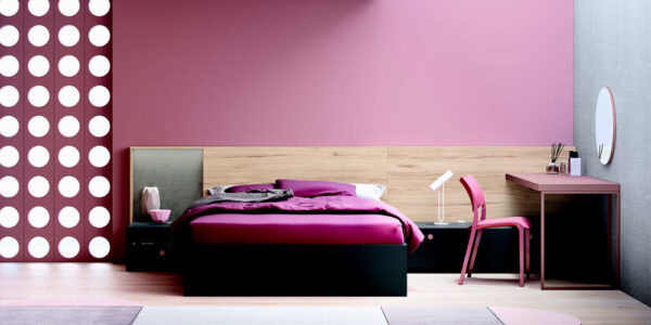 Dormitorio juvenil 12f-0008 color rosa y madera vista frontal