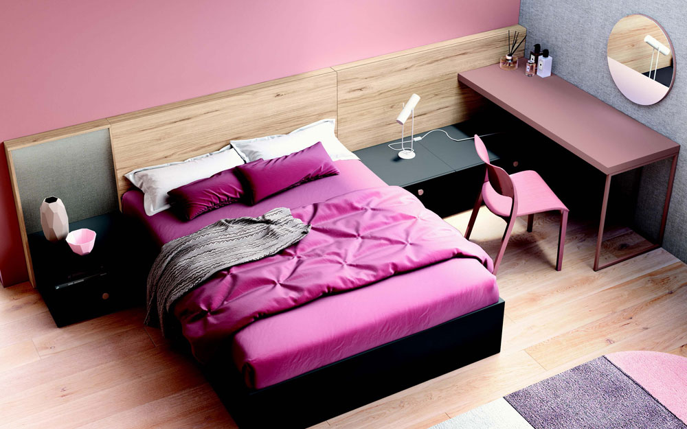 Dormitorio juvenil 12f-0008 color rosa y madera vista top
