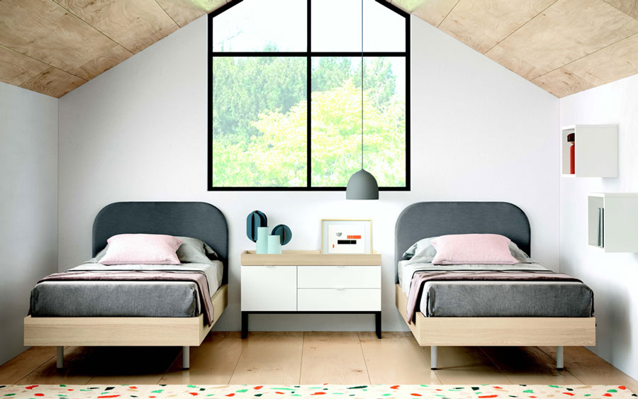 Dormitorio juvenil con camas dobles 12f-0007 color blanco y madera vista frontal