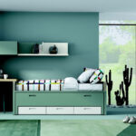 Dormitorio juvenil 12b-0006 color verde y blanco vista frontal