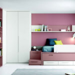 Dormitorio juvenil 12b-0005 color rosa y blanco vista frontal