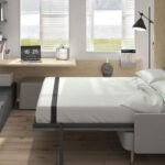 Dormitorio juvenil con cama abatible vertical 12d-0009 color gris y madera vista abierta