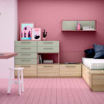 Dormitorio kids con cama bloc 12c-0006 color rosa y verde vista general