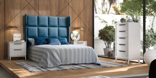 Dormitorio de matrimonio 11a-0075 en color blanco y azul vista general