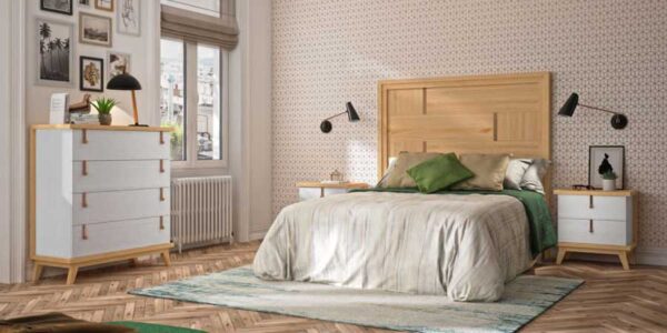 Dormitorio de matrimonio 11a-0078 en color blanco y madera vista general