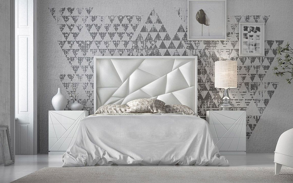 Dormitorio de matrimonio 11a-0079 en color blanco y detalles geométricos vista frontal