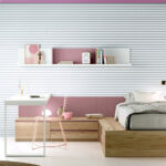 Escritorio de dormitorio juvenil 12f-0006 color rosa y madera vista frontal