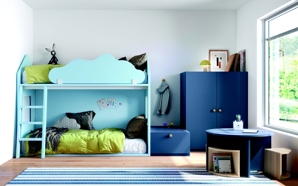 Habitación kids con litera 12e-0009 color azul vista completa