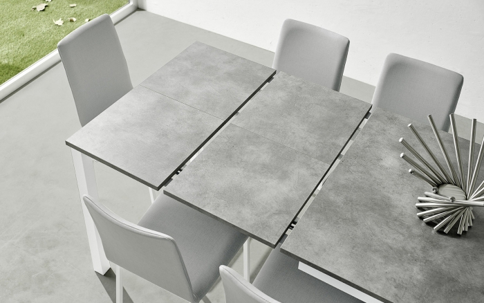 Mesa de cocina extensible 15b-0004 blanco y gris vista de detalle abierta