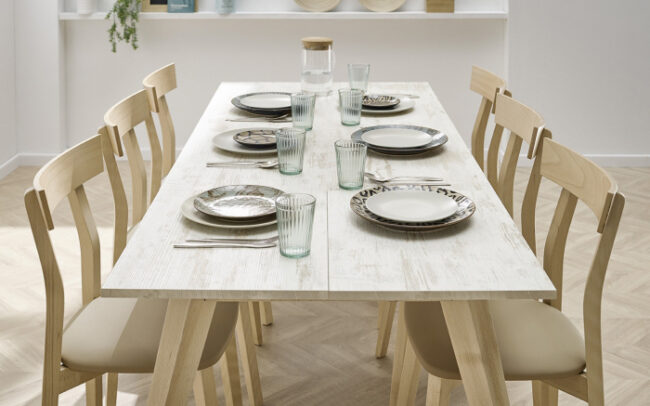 Mesa de cocina 15b-0006 beige y madera vista ambiente lateral