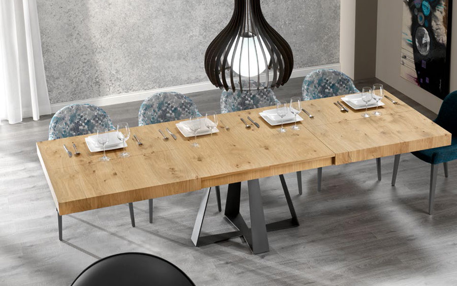 Mesa de comedor extensible 14b-0013 color negro y madera vista ambiente abierta