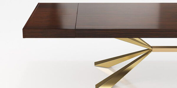 Mesa de comedor 14b-0021 color dorado con madera vista técnica de detalle