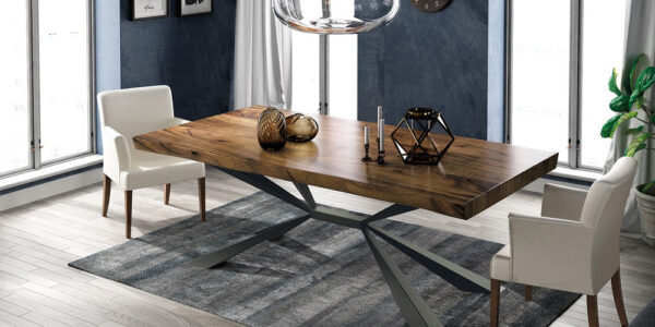 Mesa de comedor 14b-0021 metal negro y madera vista ambiente