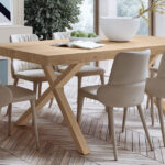 Mesa de comedor extensible con sillas 14b-0006 madera natural vista completa
