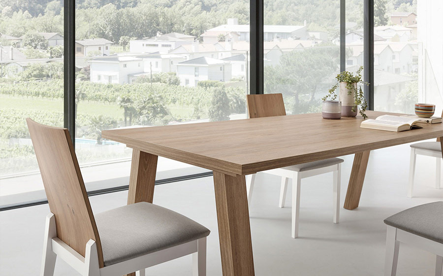 Mesas y sillas de comedor 14b-0027 color blanco y madera vista ambiente de detalle