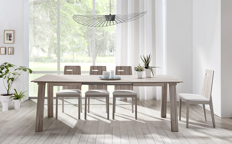 Mesa y sillas de comedor 14b-0027 color blanco y madera vista ambiente frontal