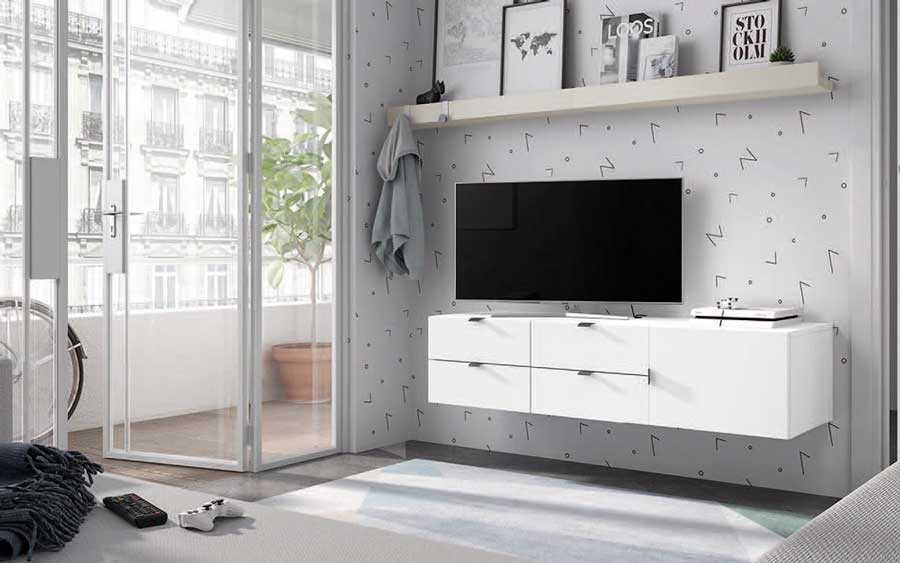 Mueble tv de dormitorio juvenil 12d-0007 color blanco vista de detalle