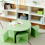 Muebles de dormitorio kids con literas 12e-0005 color verde y blanco vista de detalle
